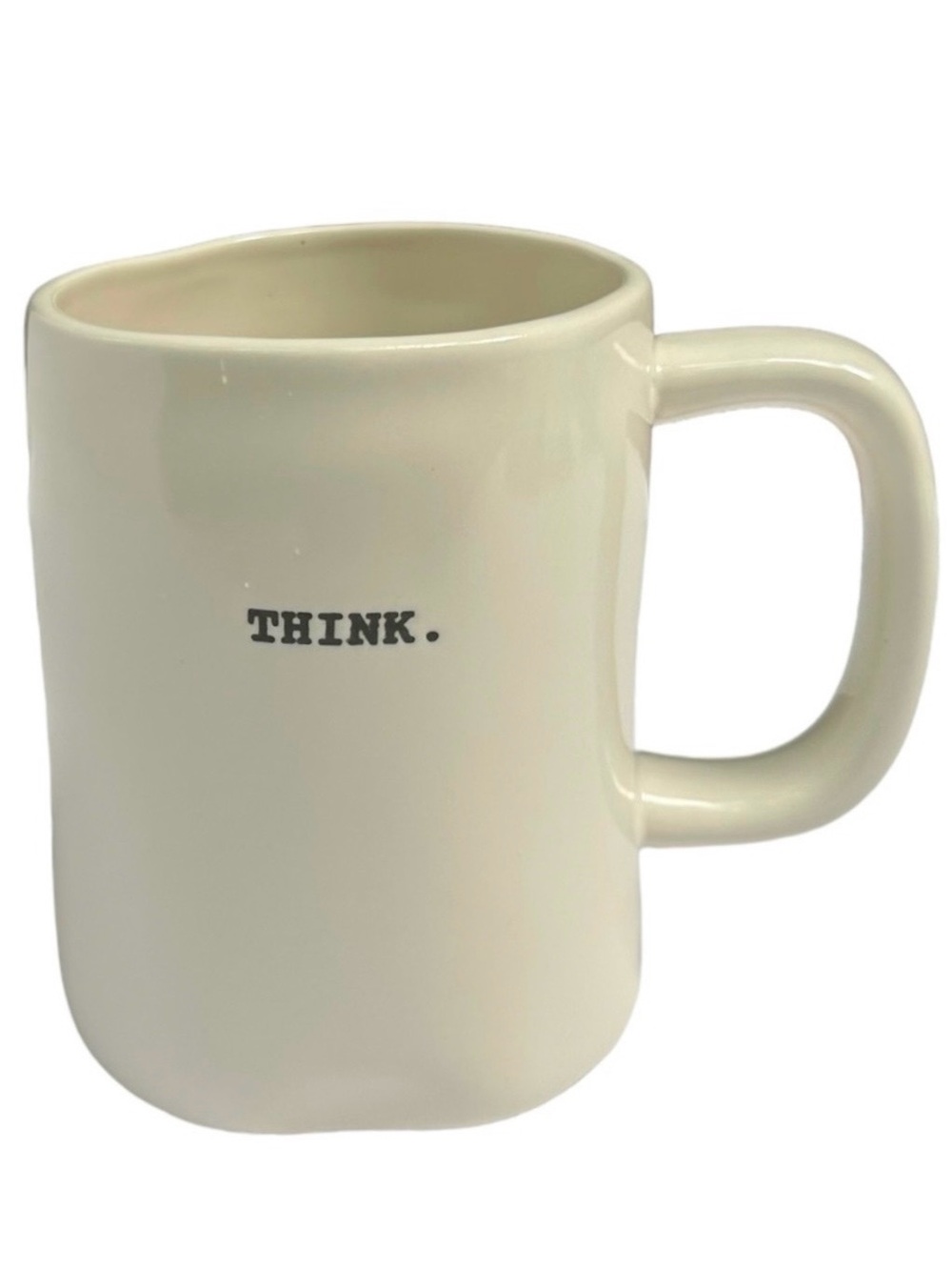 Rae Dunn THINK Mug Coffee Tea White with Black Typewriter Letters NWT 2017 OG
